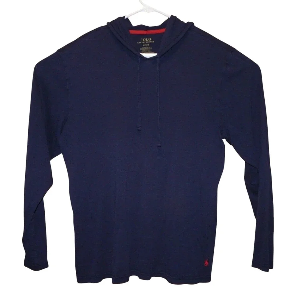 Polo Ralph Lauren Lightweight Hoodie Mens Medium Blue Pima Cotton Shirt Pony‎